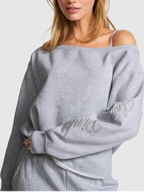 PINK Victoria's Secret Campus Fleece Off The Shoulder Sweatshirt - Large - NWT